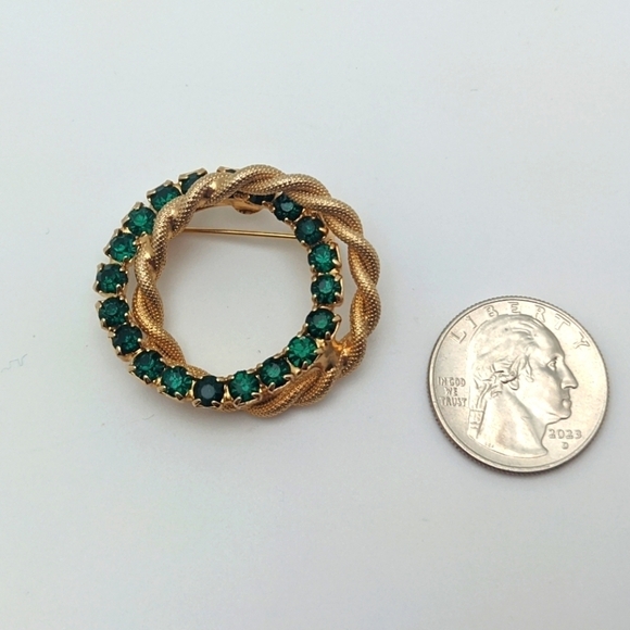 Vintage Emerald Rope Gold Brooch - Picture 6 of 6